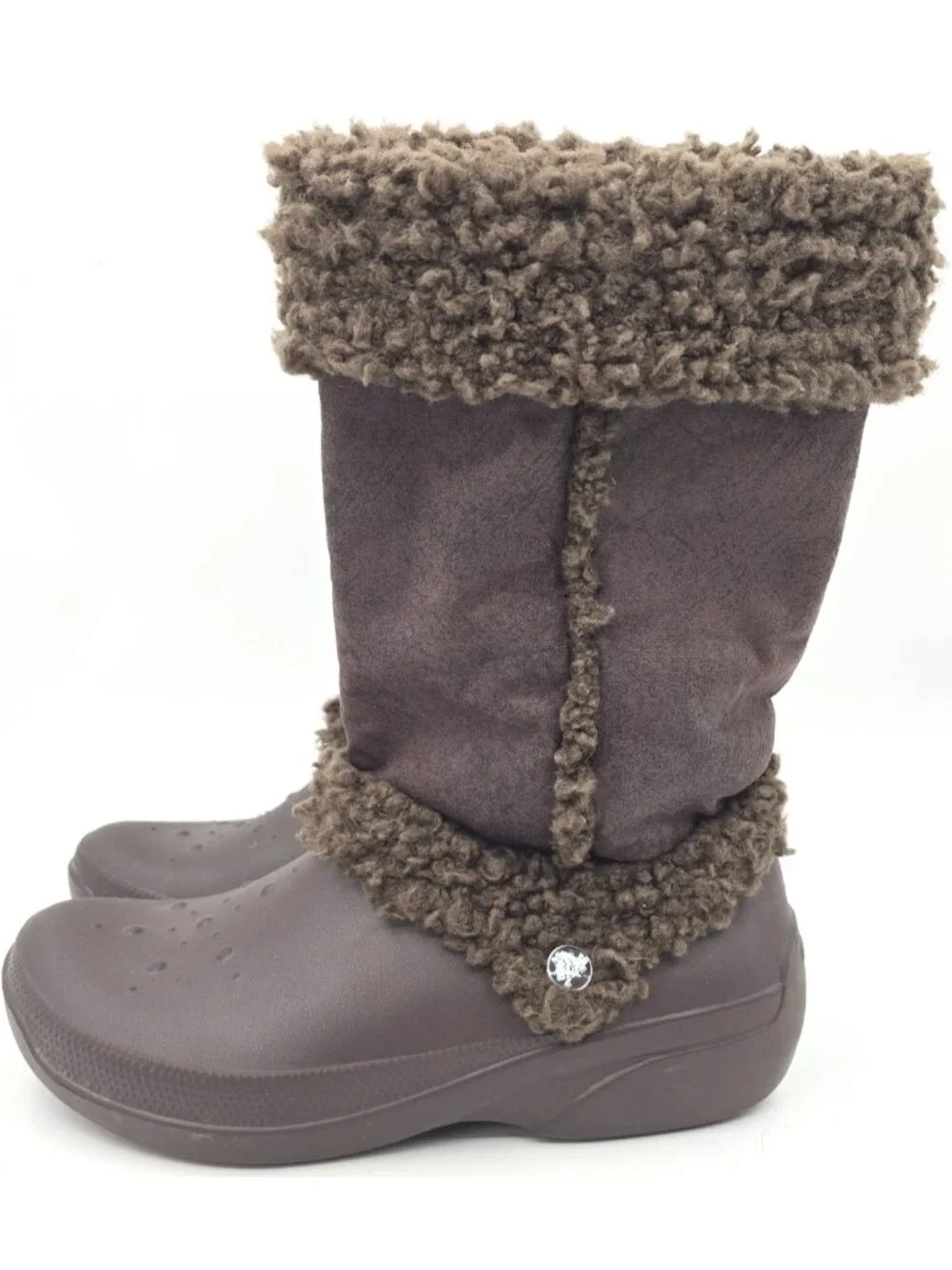 Crocs Tall Winter Boots Brown Faux Fur Lining & Cuff Pull On Comfort Women's 10